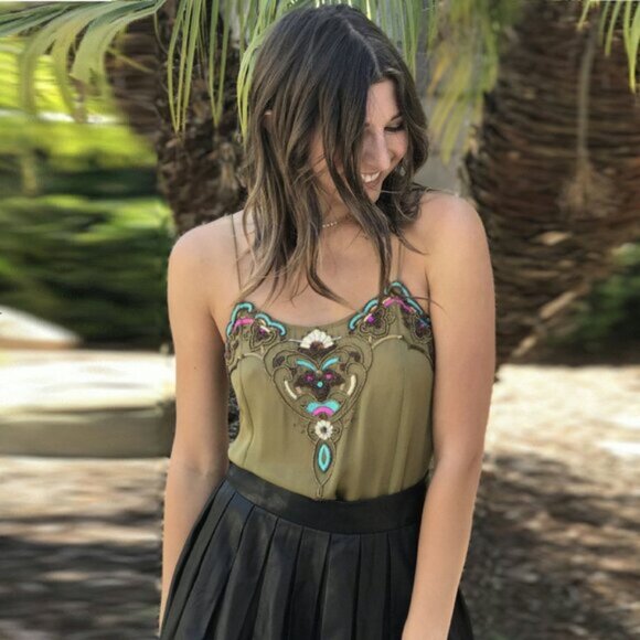 Matthew Williamson Beaded Green Sleeveless Tank Top Size 8 Small b170 - Picture 3 of 11